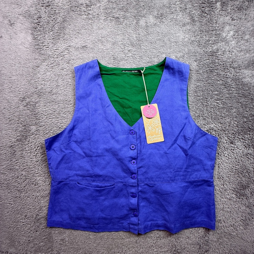 Gudren Sjoden Linen Blend Esme Vest NWT Womens L Violet Green Swedish Design